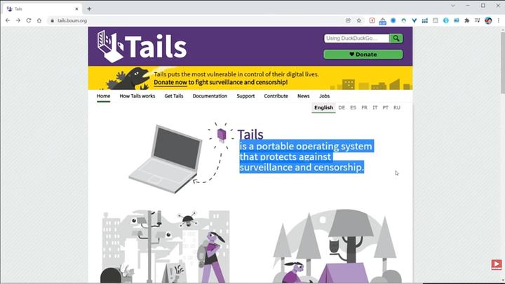 Tails OS on a USB drive offers a secure environment for internet browsing.